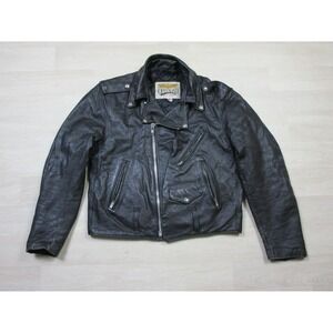 Vintage‎ Open Road Motorcycle Jacket Black Leather Size 42 USA Hand Tooled Patch